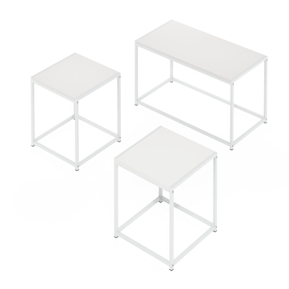 Living Room Tables Set of 3, Coffee Table with 2 End Tables, Side Tables,White. Picture 1