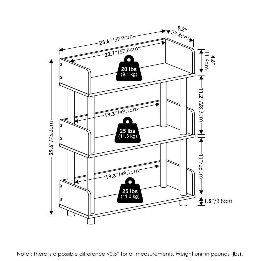 3-Tier Freestanding Multipurposes Display Rack, Bookshelf, White/White. Picture 6