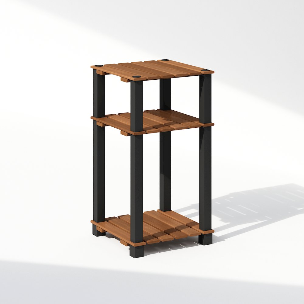 Turn-N-Tube 3-Tier Wood Slat End Table with Open Shelves, Natural/Black. Picture 1