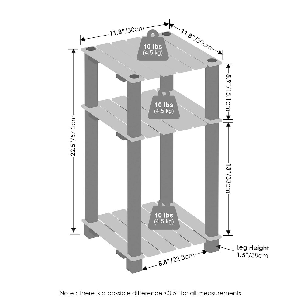 Turn-N-Tube 3-Tier Wood Slat End Table with Open Shelves, Natural/Black. Picture 2
