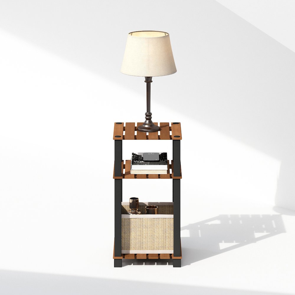 Turn-N-Tube 3-Tier Wood Slat End Table with Open Shelves, Natural/Black. Picture 5
