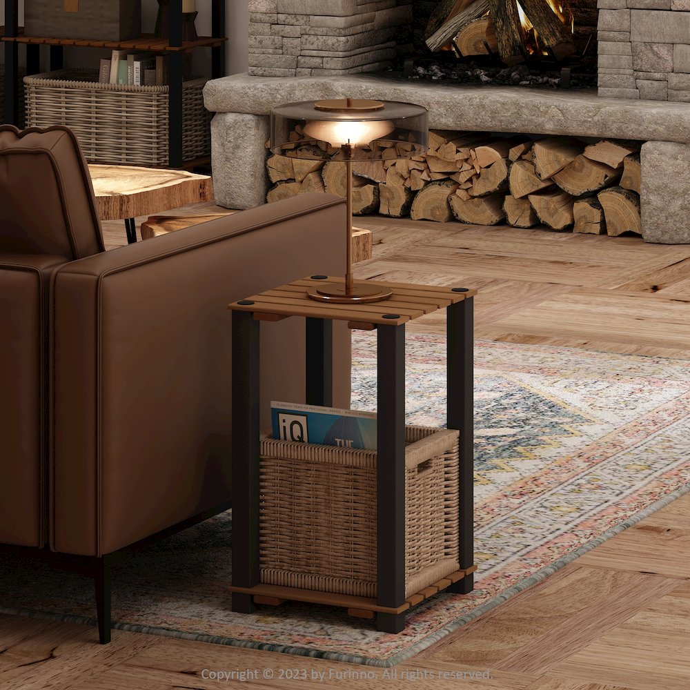 Turn-N-Tube 2-Tier Wood Slat Square End Table with Open Shelves, Natural/Black. Picture 6