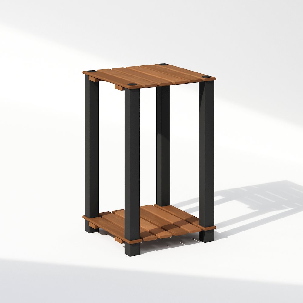 Turn-N-Tube 2-Tier Wood Slat Square End Table with Open Shelves, Natural/Black. Picture 1