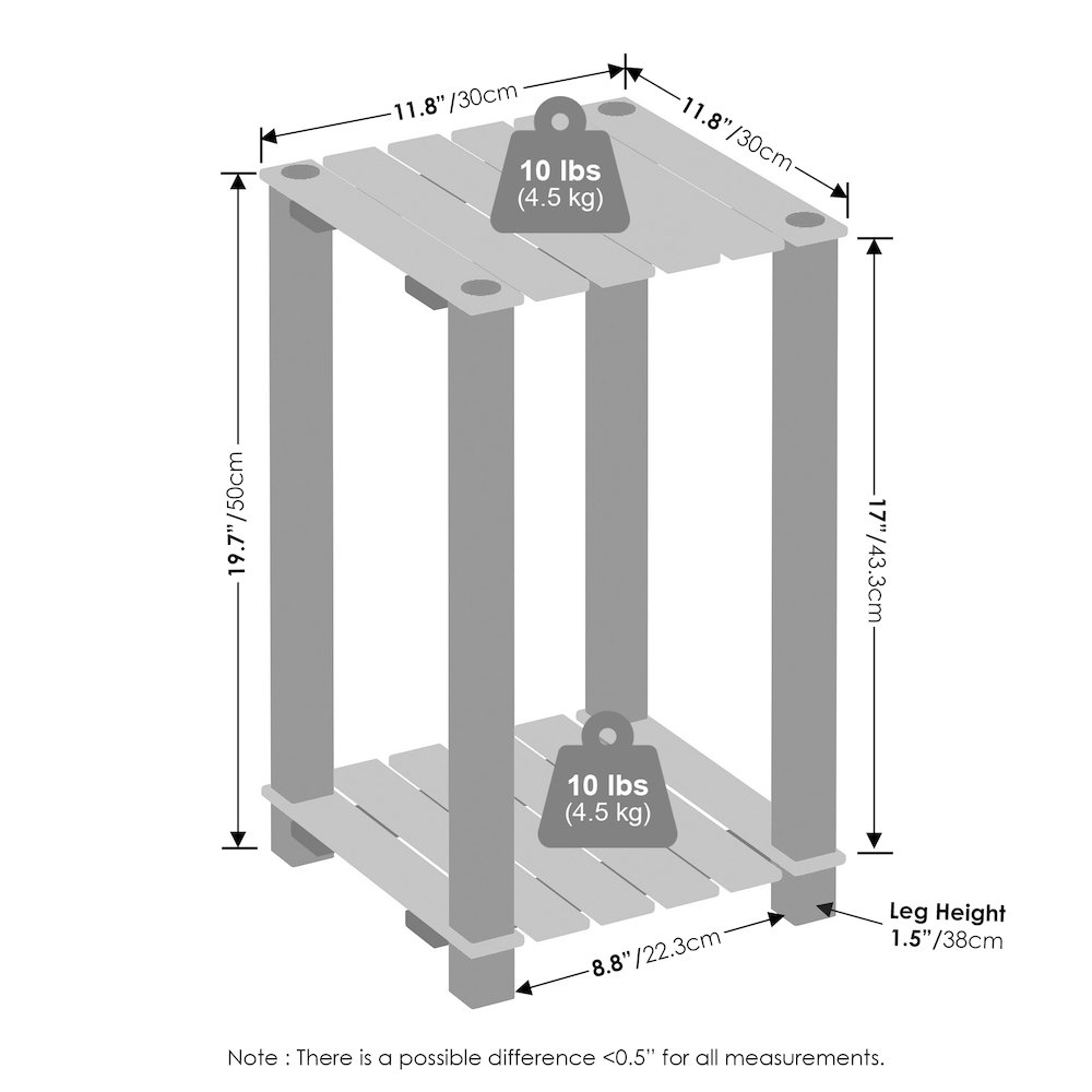 Turn-N-Tube 2-Tier Wood Slat Square End Table with Open Shelves, Natural/Black. Picture 2