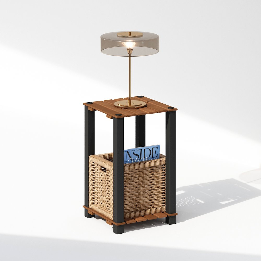 Turn-N-Tube 2-Tier Wood Slat Square End Table with Open Shelves, Natural/Black. Picture 4