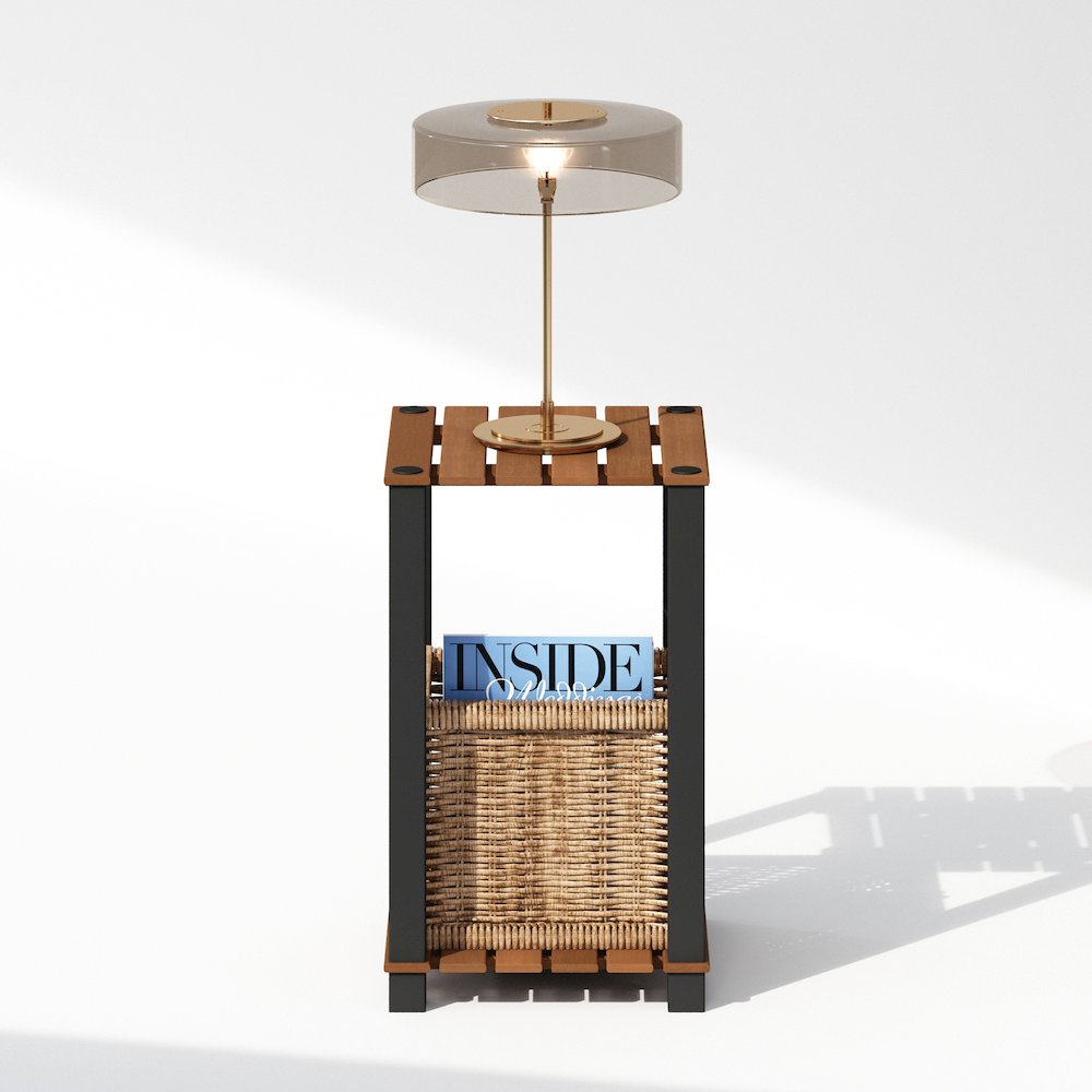 Turn-N-Tube 2-Tier Wood Slat Square End Table with Open Shelves, Natural/Black. Picture 5