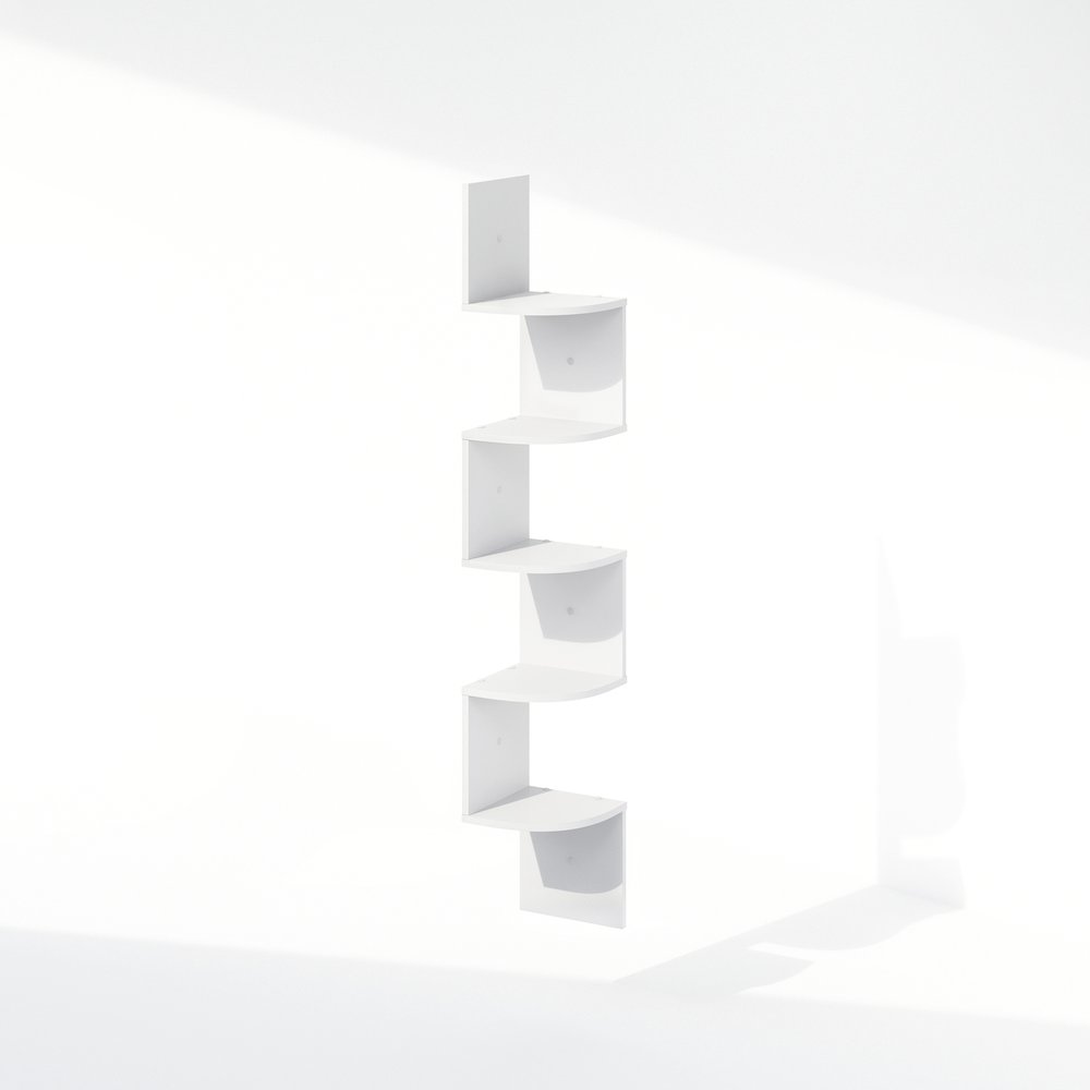 5-Tier Floating Corner Shelf, Wall Mount Shelves for Storage and Display, White. Picture 1