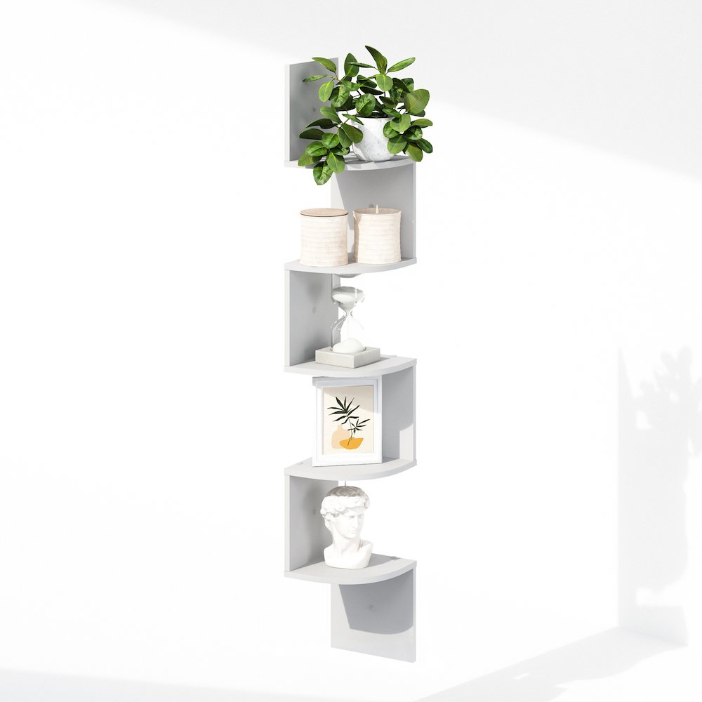5-Tier Floating Corner Shelf, Wall Mount Shelves for Storage and Display, White. Picture 4