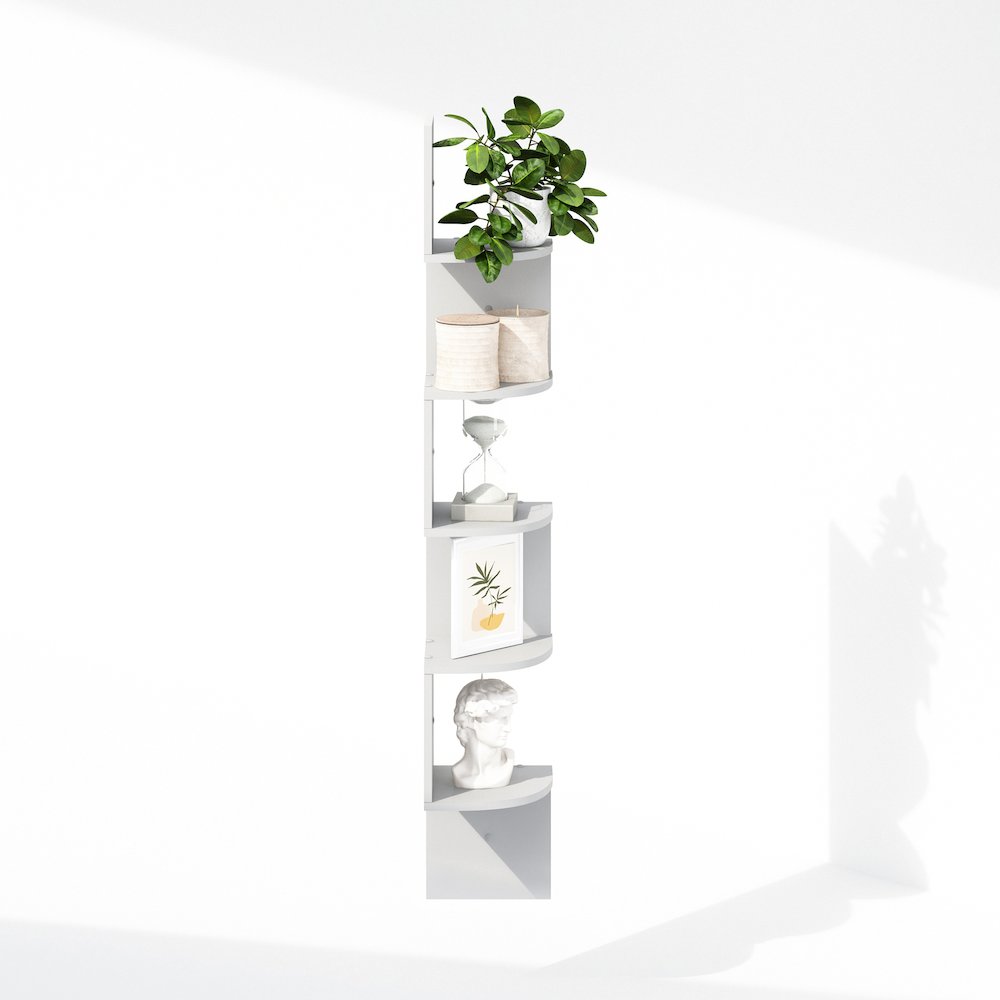 5-Tier Floating Corner Shelf, Wall Mount Shelves for Storage and Display, White. Picture 5