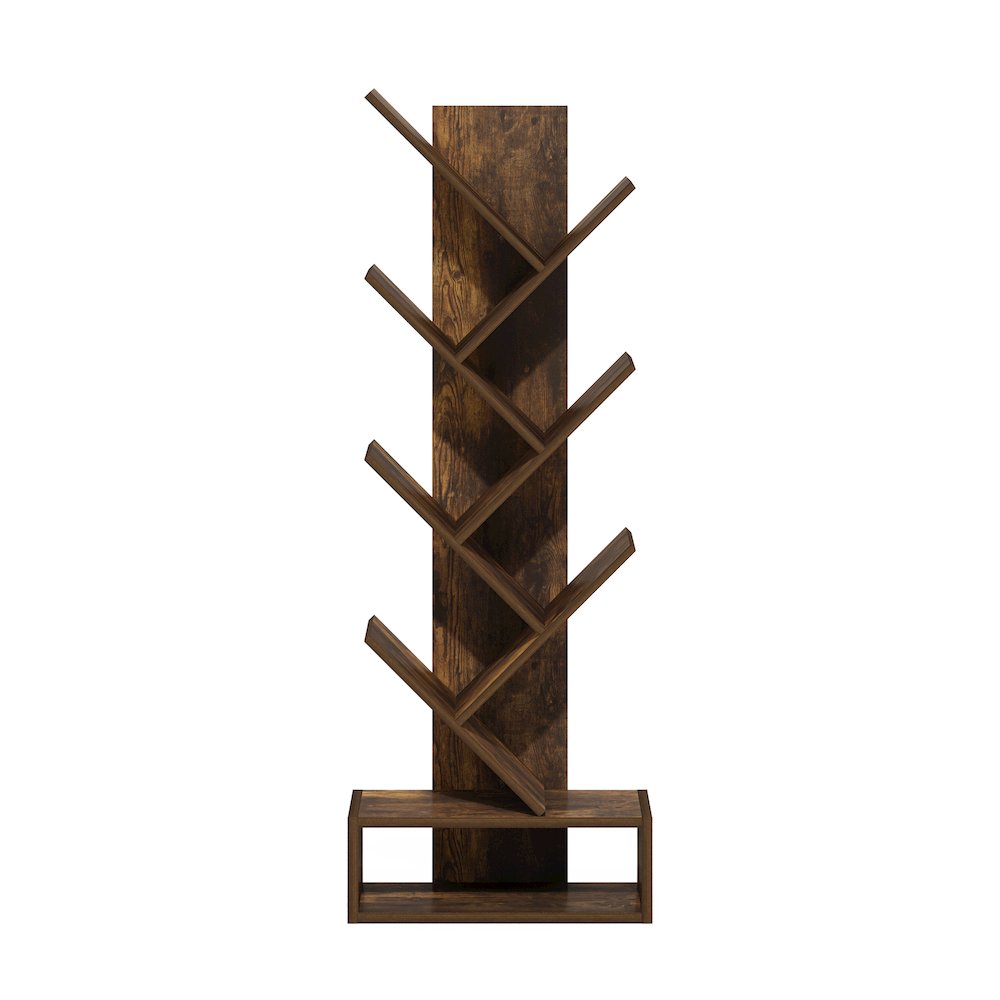 Tree Bookshelf 7-Tier Floor Standing Tree Bookcase with Bottom Shelf, Amber Pine. Picture 3