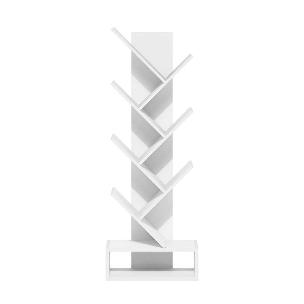 Tree Bookshelf 7-Tier Floor Standing Tree Bookcase with Bottom Shelf, White. Picture 3