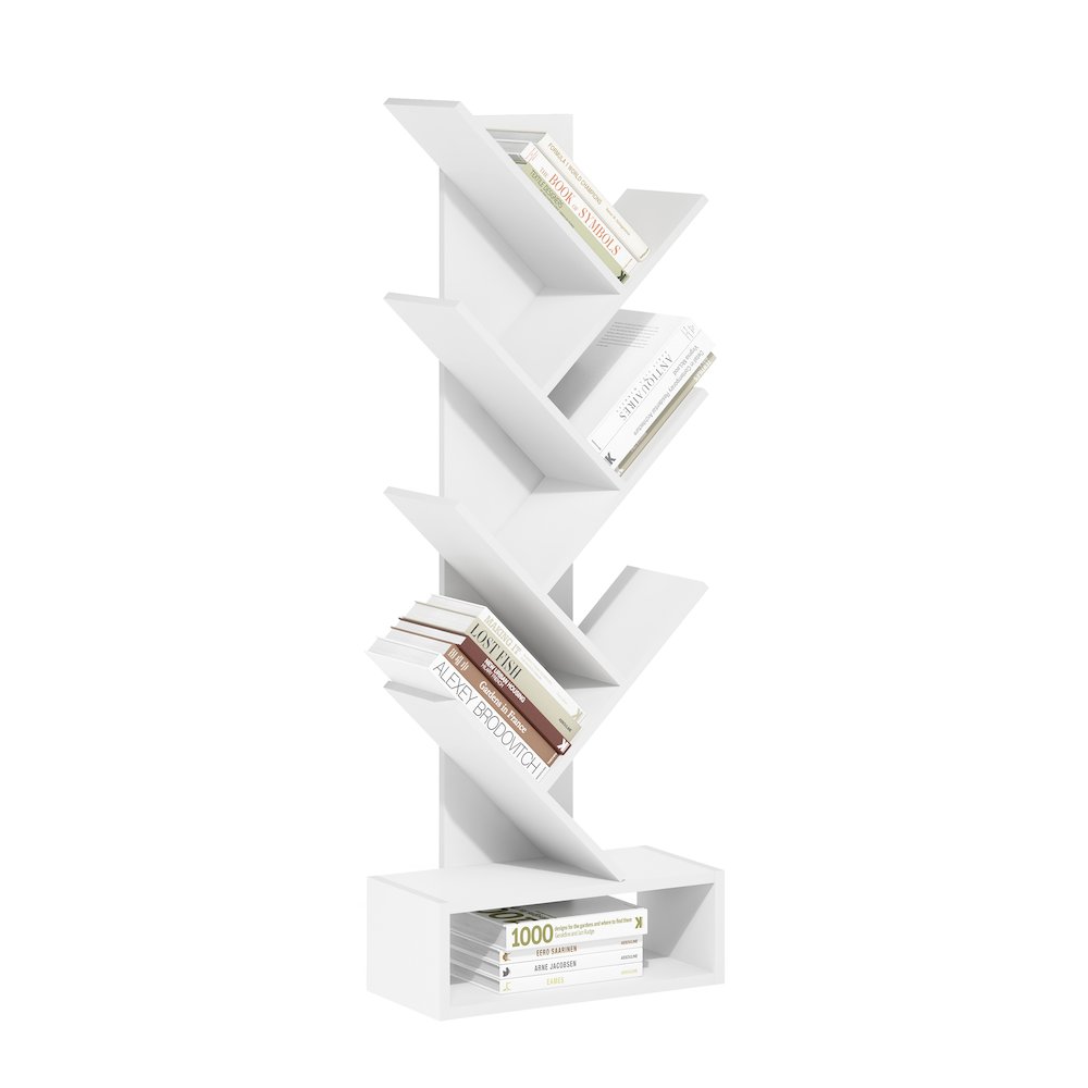 Tree Bookshelf 7-Tier Floor Standing Tree Bookcase with Bottom Shelf, White. Picture 4