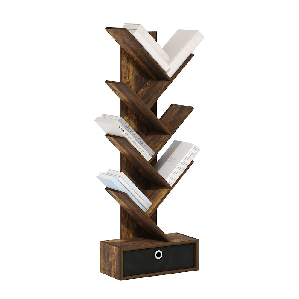 Tree Bookshelf 7-Tier Floor Standing Tree Bookcase with Bin Drawer. Picture 4