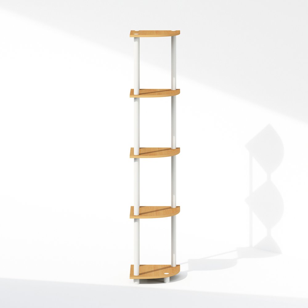 Turn-N-Tube 5 Tier Multipurpose Corner Display Rack Shelving Unit, Beech/White. Picture 3