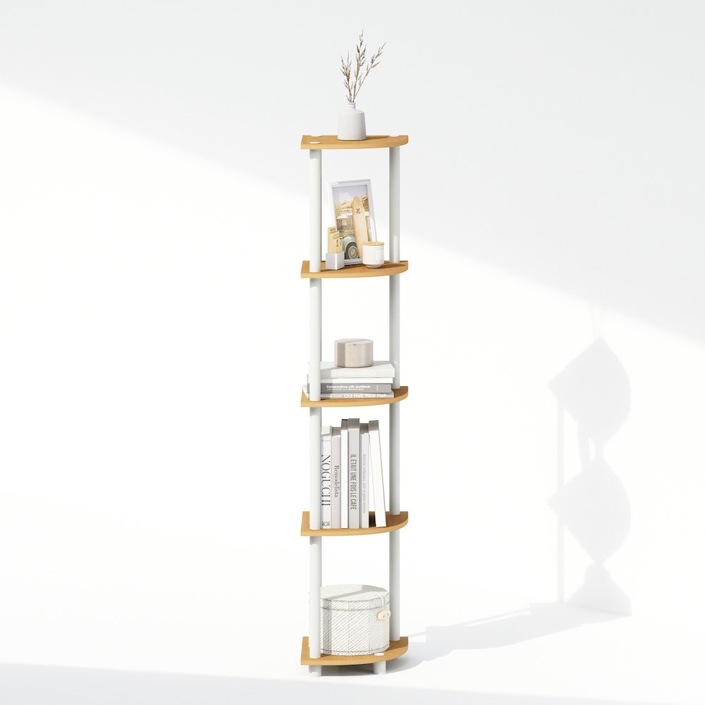 Turn-N-Tube 5 Tier Multipurpose Corner Display Rack Shelving Unit, Beech/White. Picture 5