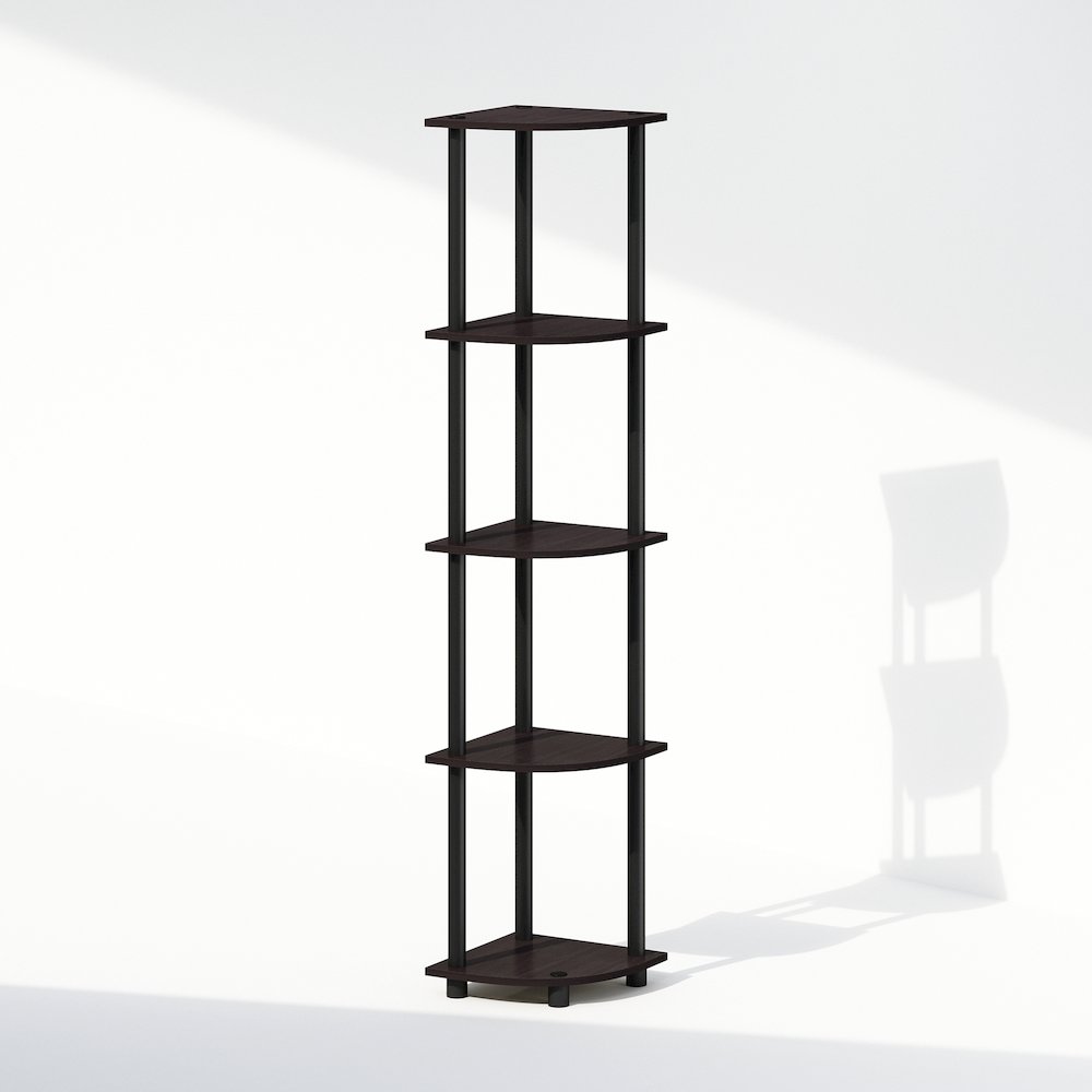 Turn-N-Tube 5 Tier Multipurpose Corner Display Rack Shelving Unit, Dark Walnut. Picture 1