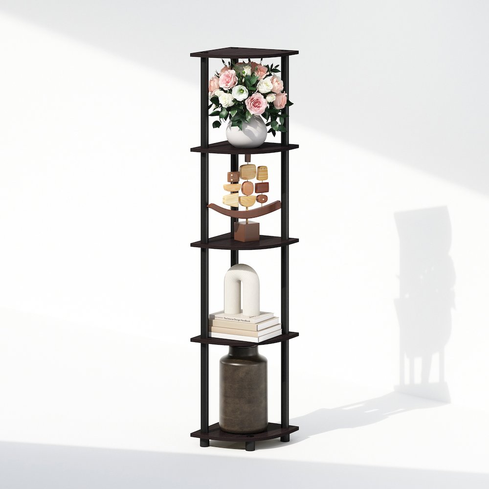 Turn-N-Tube 5 Tier Multipurpose Corner Display Rack Shelving Unit, Dark Walnut. Picture 4