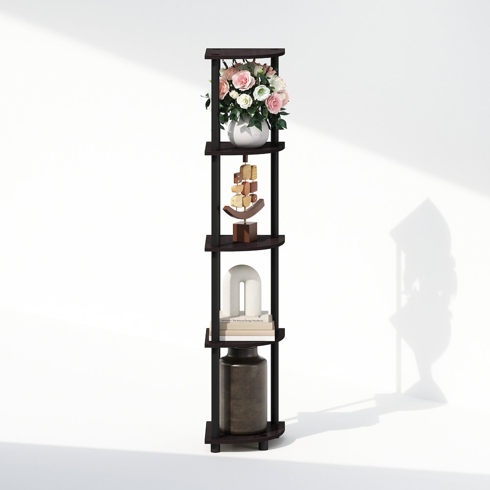 Turn-N-Tube 5 Tier Multipurpose Corner Display Rack Shelving Unit, Dark Walnut. Picture 5