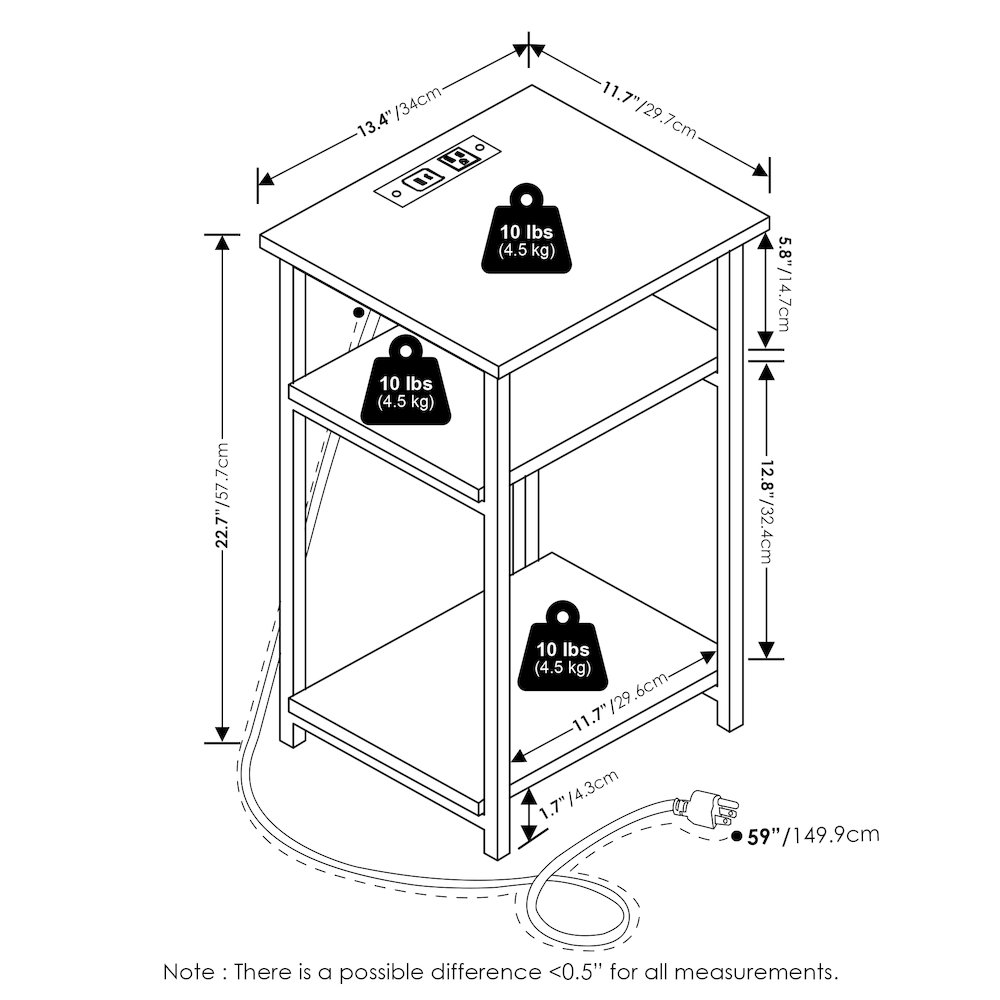 3-Tier Metal Frame Open Storage Side Table, End Table. Picture 2