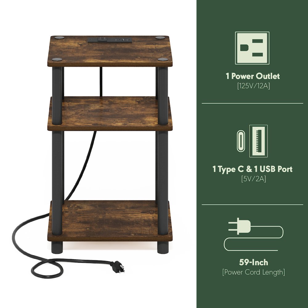 3-Tier Turn-N-Tube Open Storage Side Table, End Table with USB. Picture 2