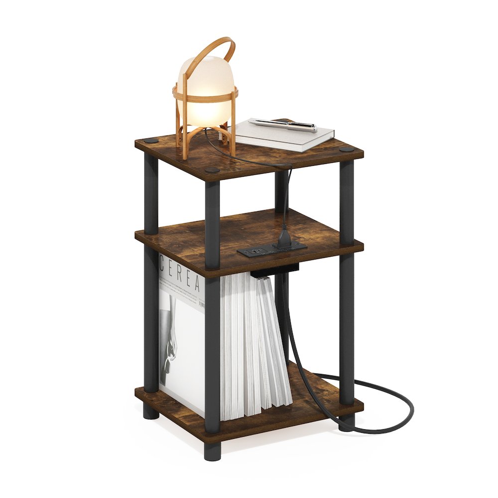 3-Tier Turn-N-Tube Open Storage Side Table, End Table with USB. Picture 3