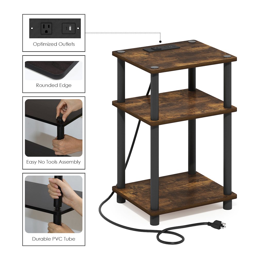 3-Tier Turn-N-Tube Open Storage Side Table, End Table with USB. Picture 5