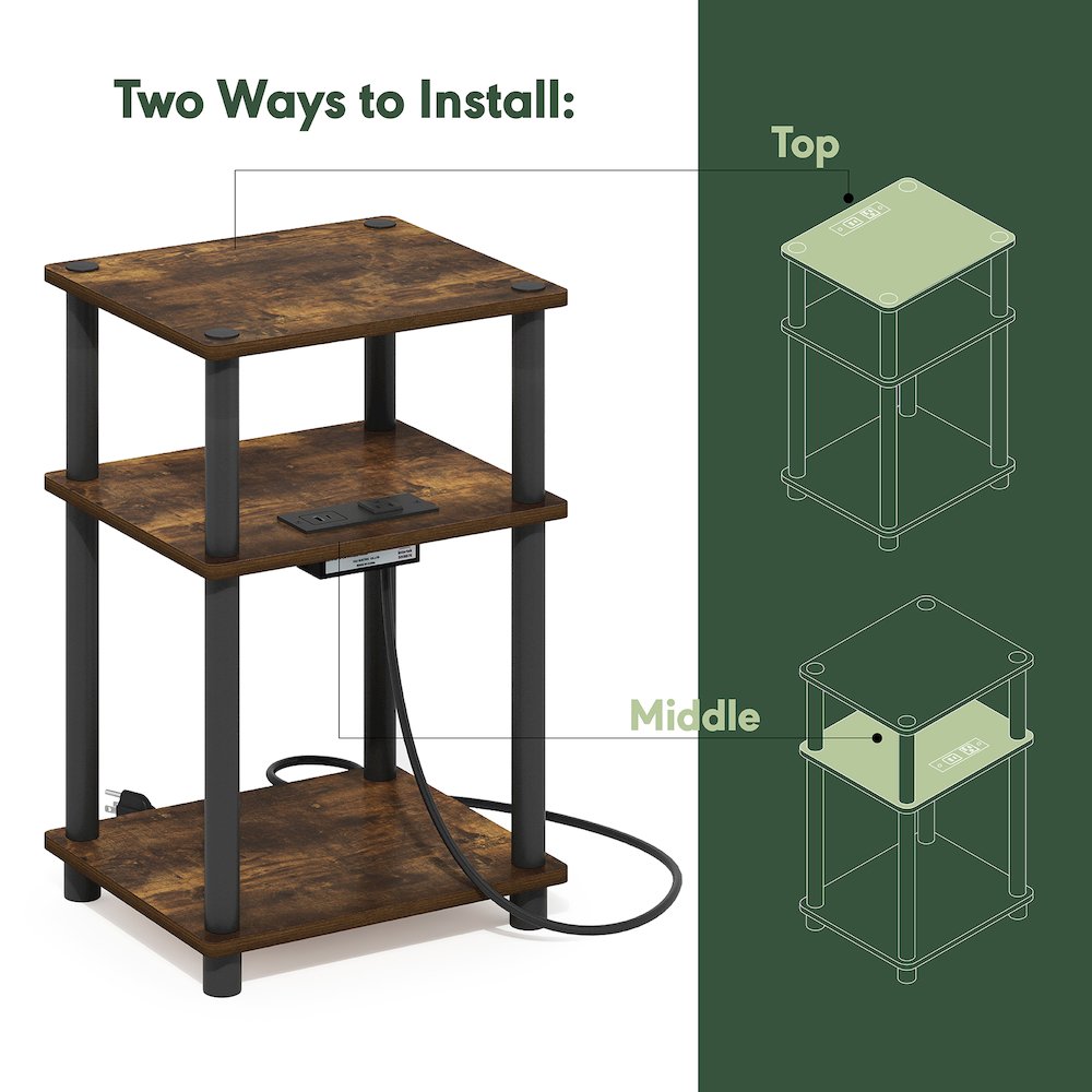 3-Tier Turn-N-Tube Open Storage Side Table, End Table with USB. Picture 6