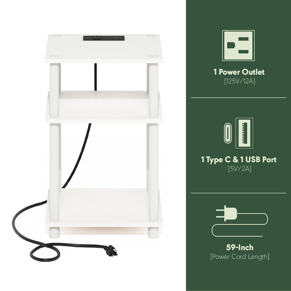 Just 3-Tier Turn-N-Tube Open Storage Side Table, End Table with USB. Picture 2