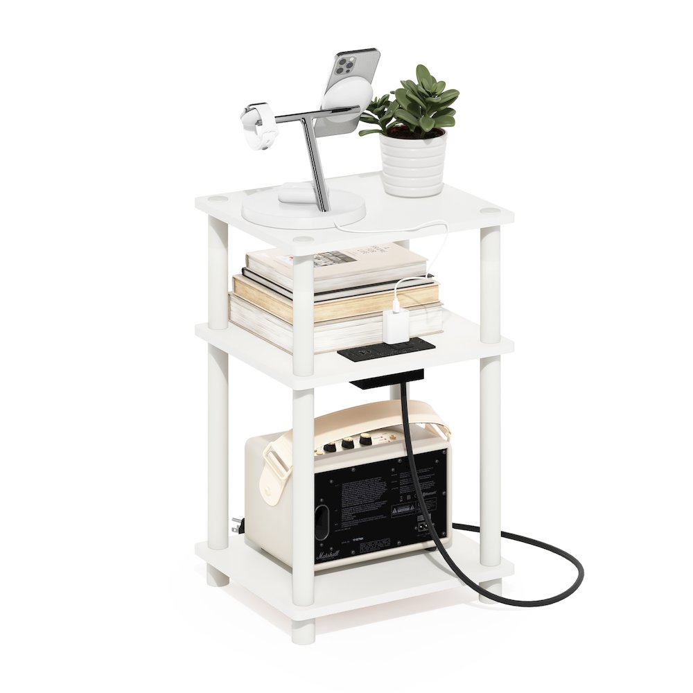 Just 3-Tier Turn-N-Tube Open Storage Side Table, End Table with USB. Picture 3