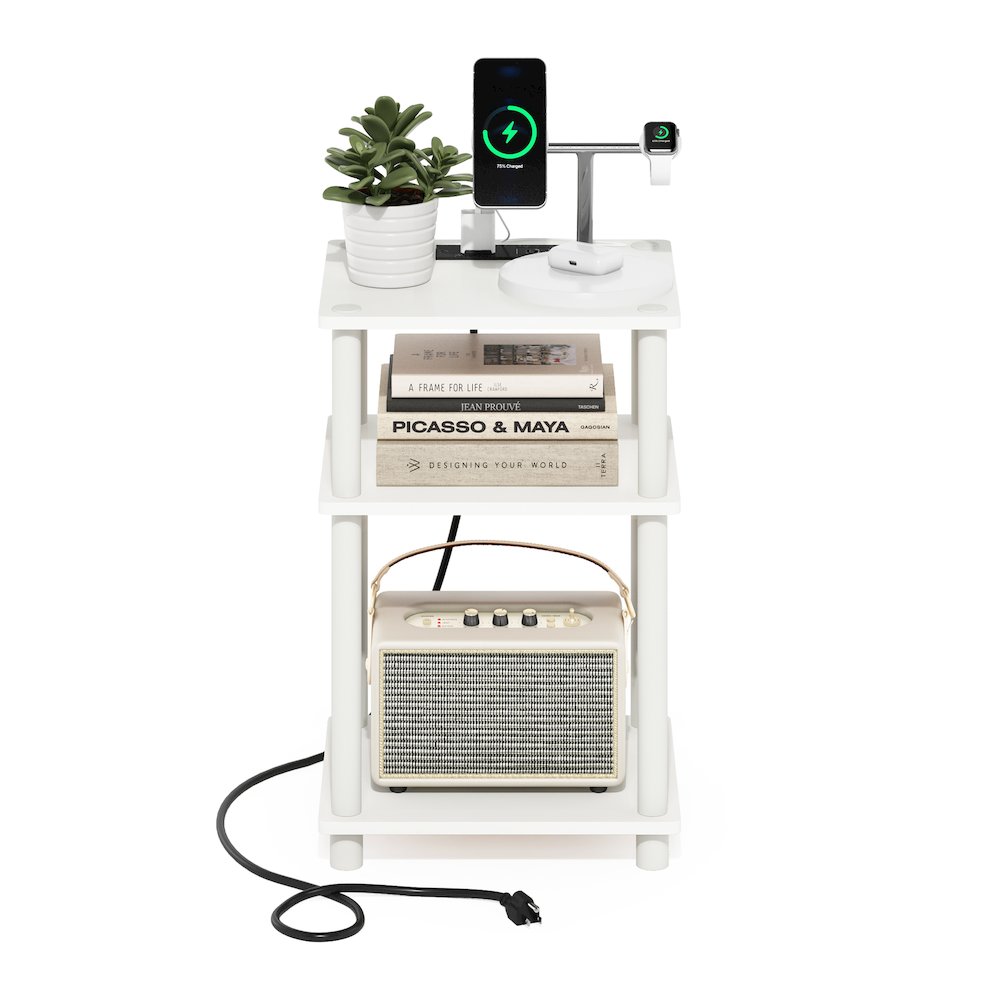 Just 3-Tier Turn-N-Tube Open Storage Side Table, End Table with USB. Picture 4
