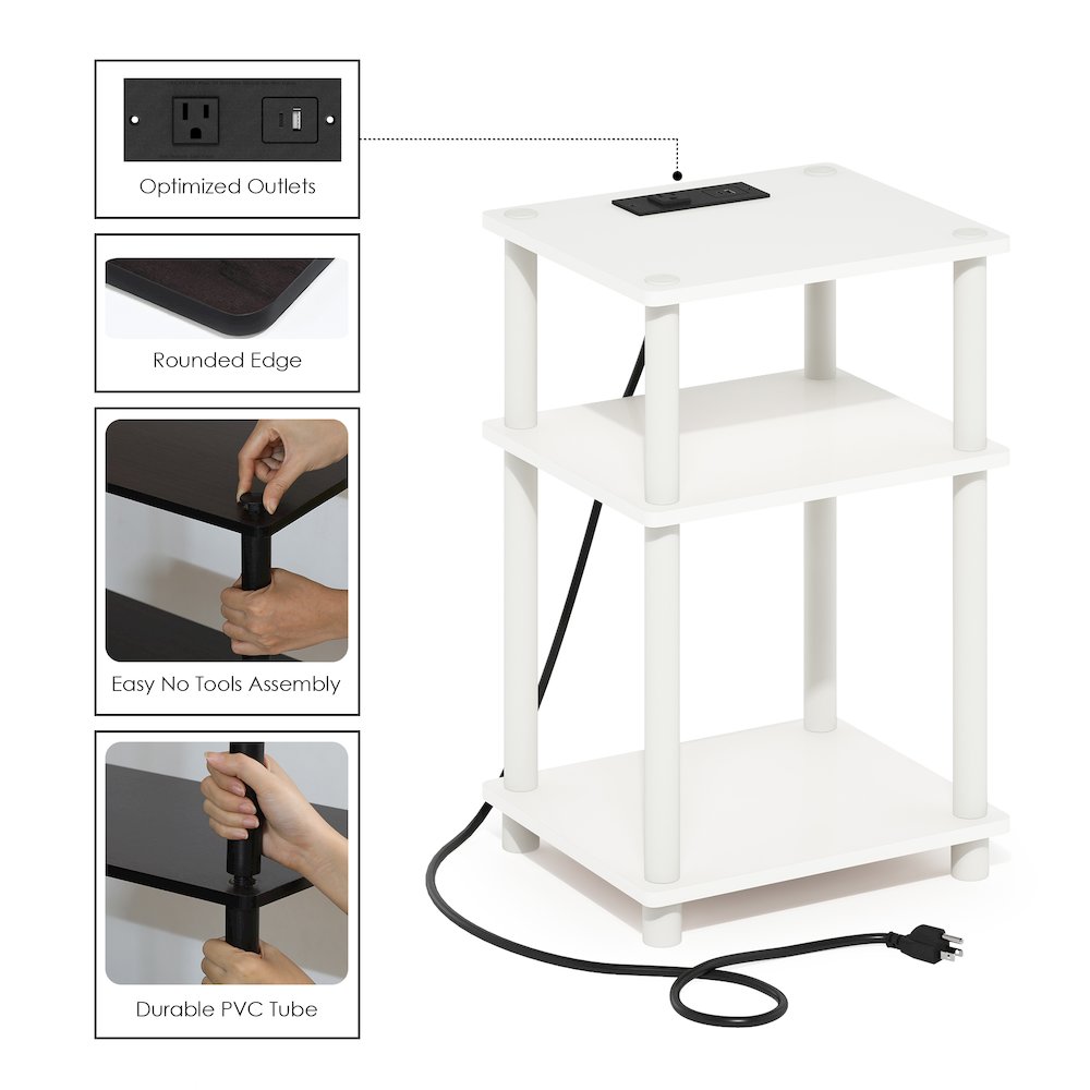 Just 3-Tier Turn-N-Tube Open Storage Side Table, End Table with USB. Picture 5