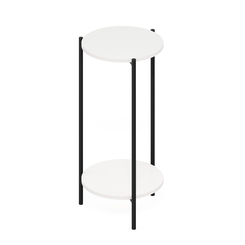 Besi 2-Tier Modern Tall Round Side End Table with Sturdy Metal Legs, White/Black. Picture 1