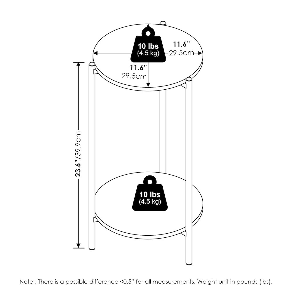 Besi 2-Tier Modern Tall Round Side End Table with Sturdy Metal Legs, White/Black. Picture 2