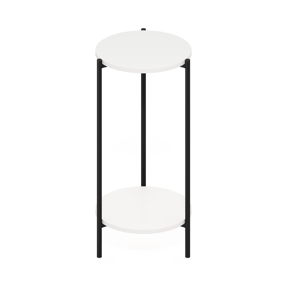 Besi 2-Tier Modern Tall Round Side End Table with Sturdy Metal Legs, White/Black. Picture 3