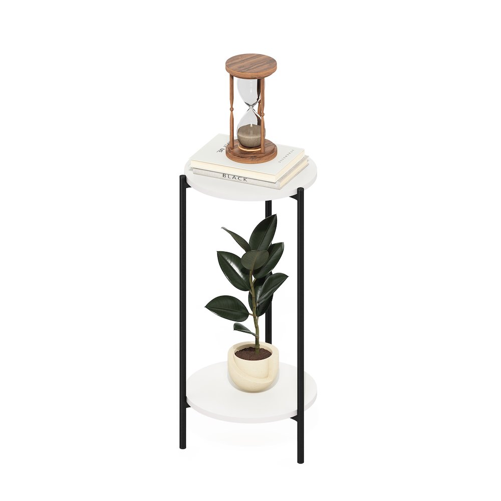 Besi 2-Tier Modern Tall Round Side End Table with Sturdy Metal Legs, White/Black. Picture 5