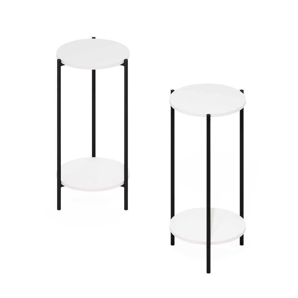 2-Tier Tall Round Side End Table with Sturdy Metal Legs, Set of 2, White/Black. Picture 3
