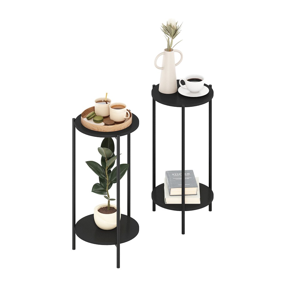 Besi 2-Tier Modern Tall Round Side End Table, Set of 2. Picture 4