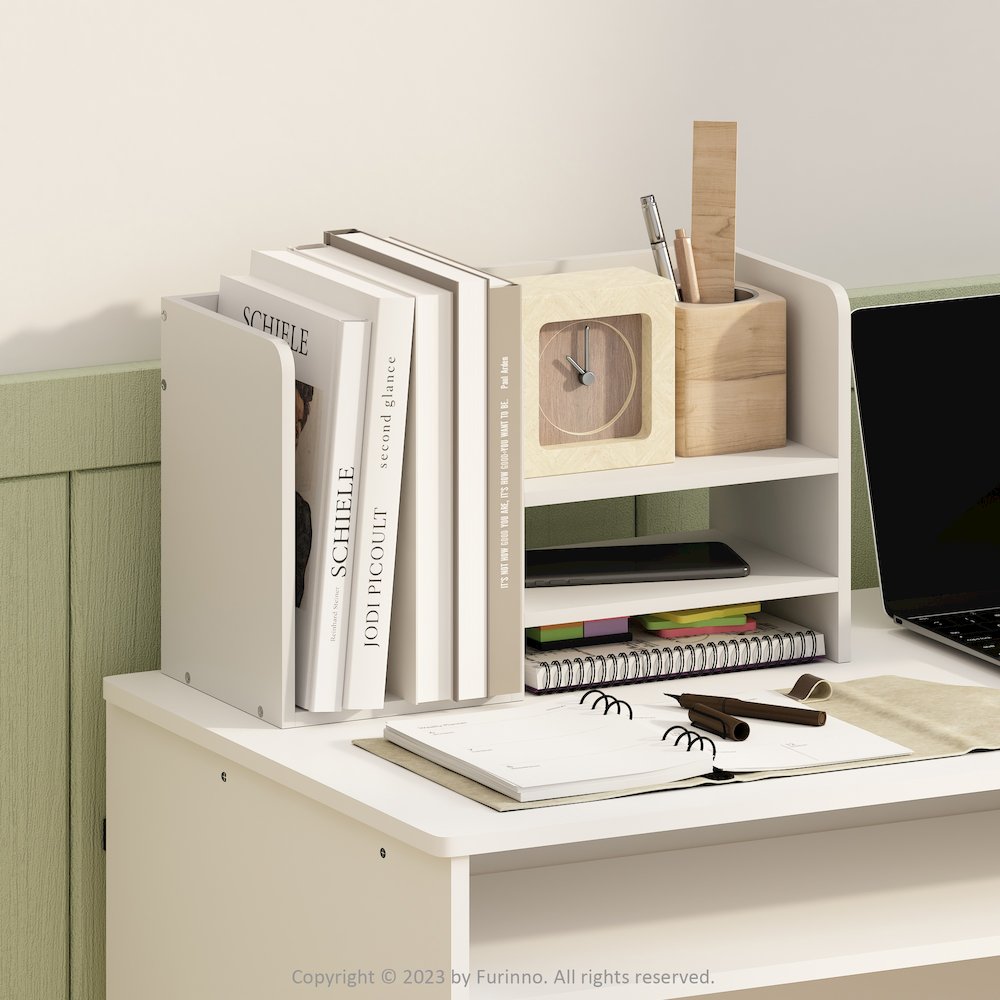 Hermite Wood Desktop Book and Home Office Supplies Storage Organizer, White. Picture 6