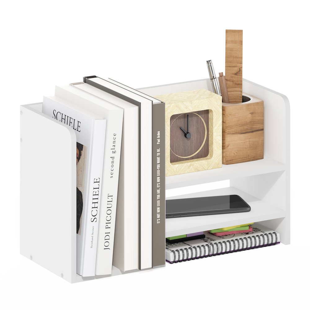 Hermite Wood Desktop Book and Home Office Supplies Storage Organizer, White. Picture 4