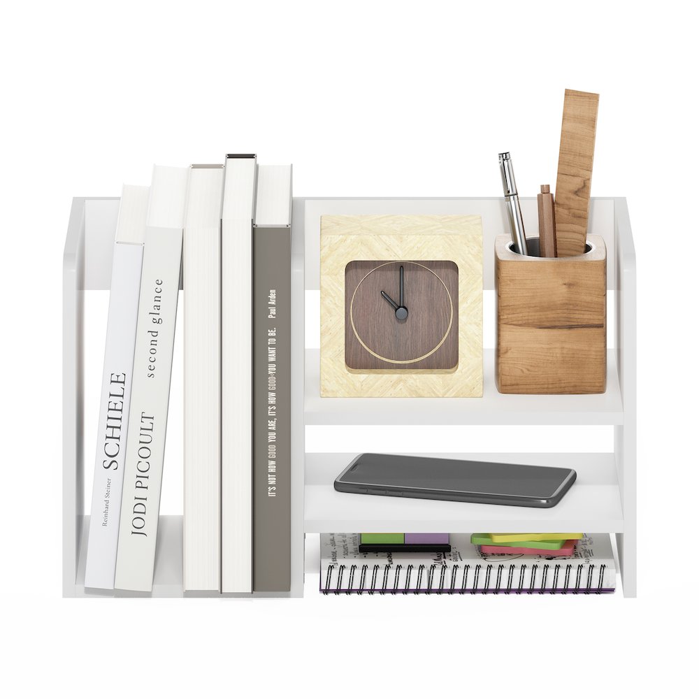 Hermite Wood Desktop Book and Home Office Supplies Storage Organizer, White. Picture 5