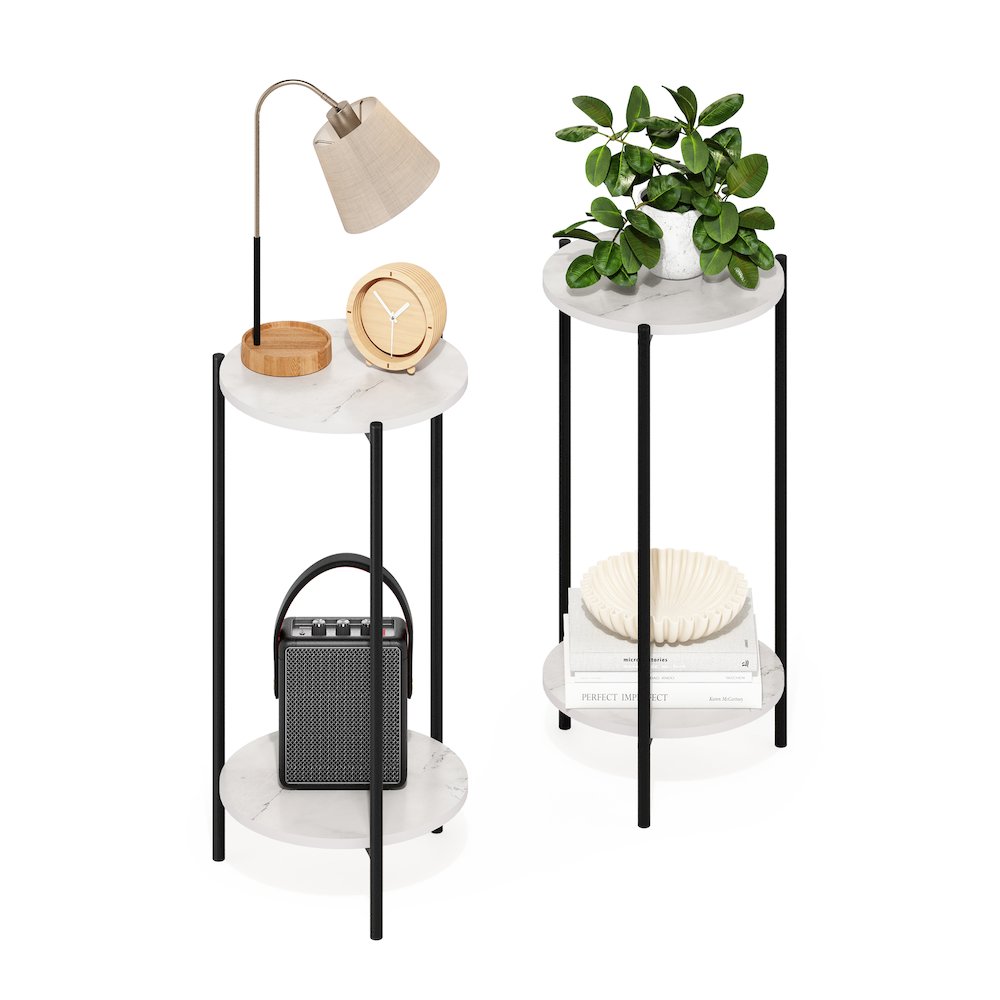 Besi 2-Tier Modern Tall Round Side End Table, Set of 2. Picture 4