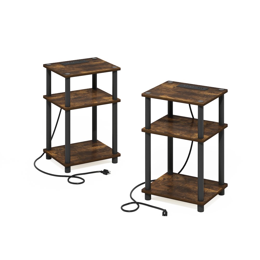 Just 3-Tier Turn-N-Tube USB and Type-C Charging Port End Table, Set of 2. Picture 1