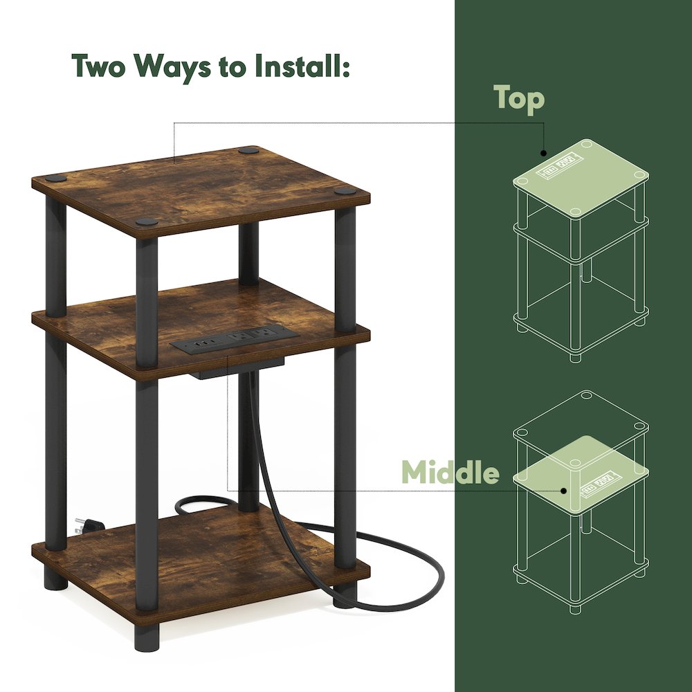 Just 3-Tier Turn-N-Tube USB and Type-C Charging Port End Table, Set of 2. Picture 6