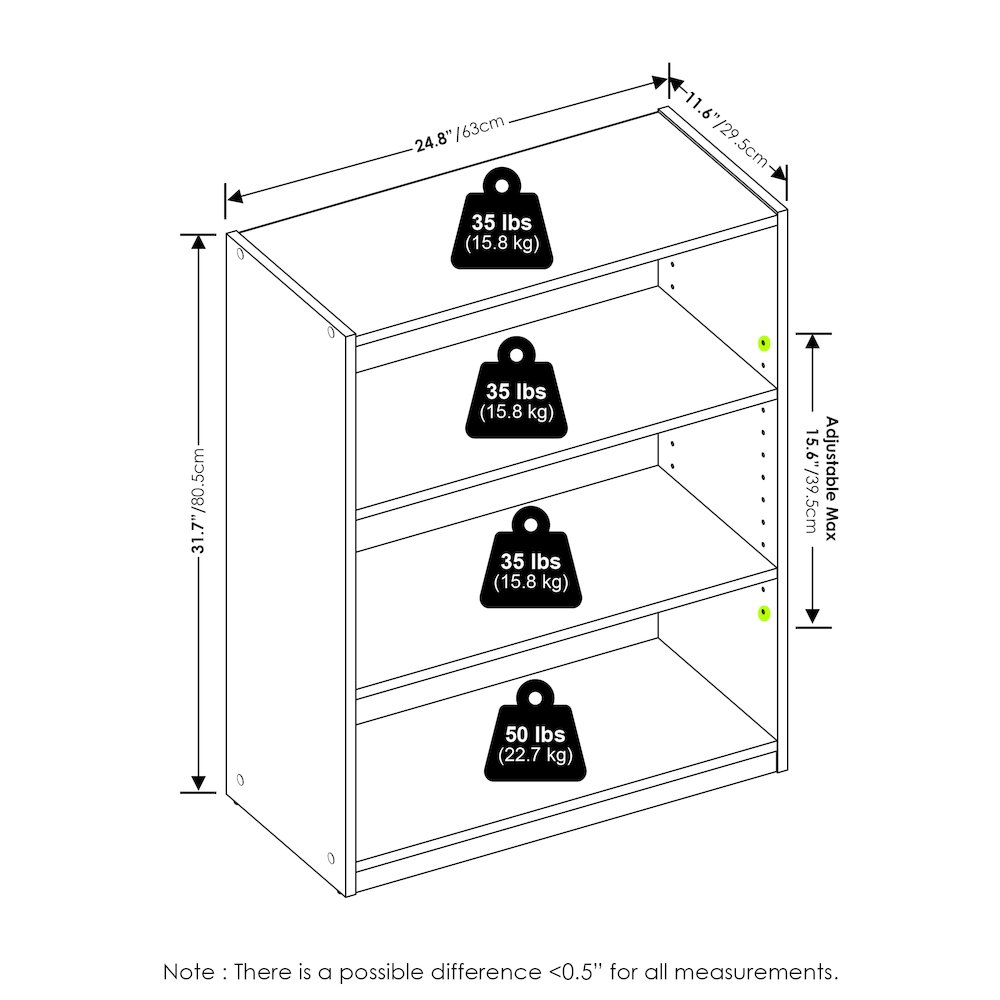Gehry 3-Tier Bookcase, Bookshelf with Adjustable Shelves, White. Picture 2