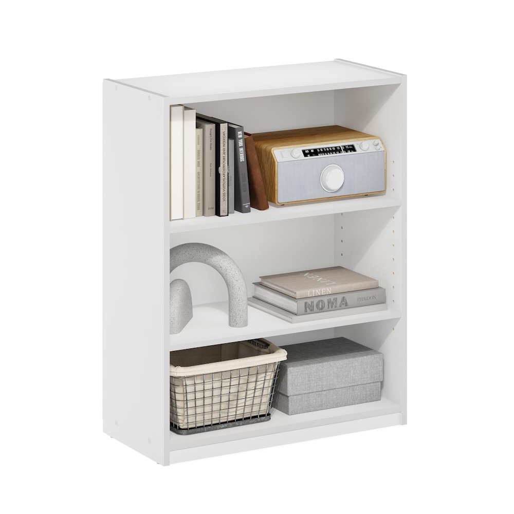 Gehry 3-Tier Bookcase, Bookshelf with Adjustable Shelves, White. Picture 4