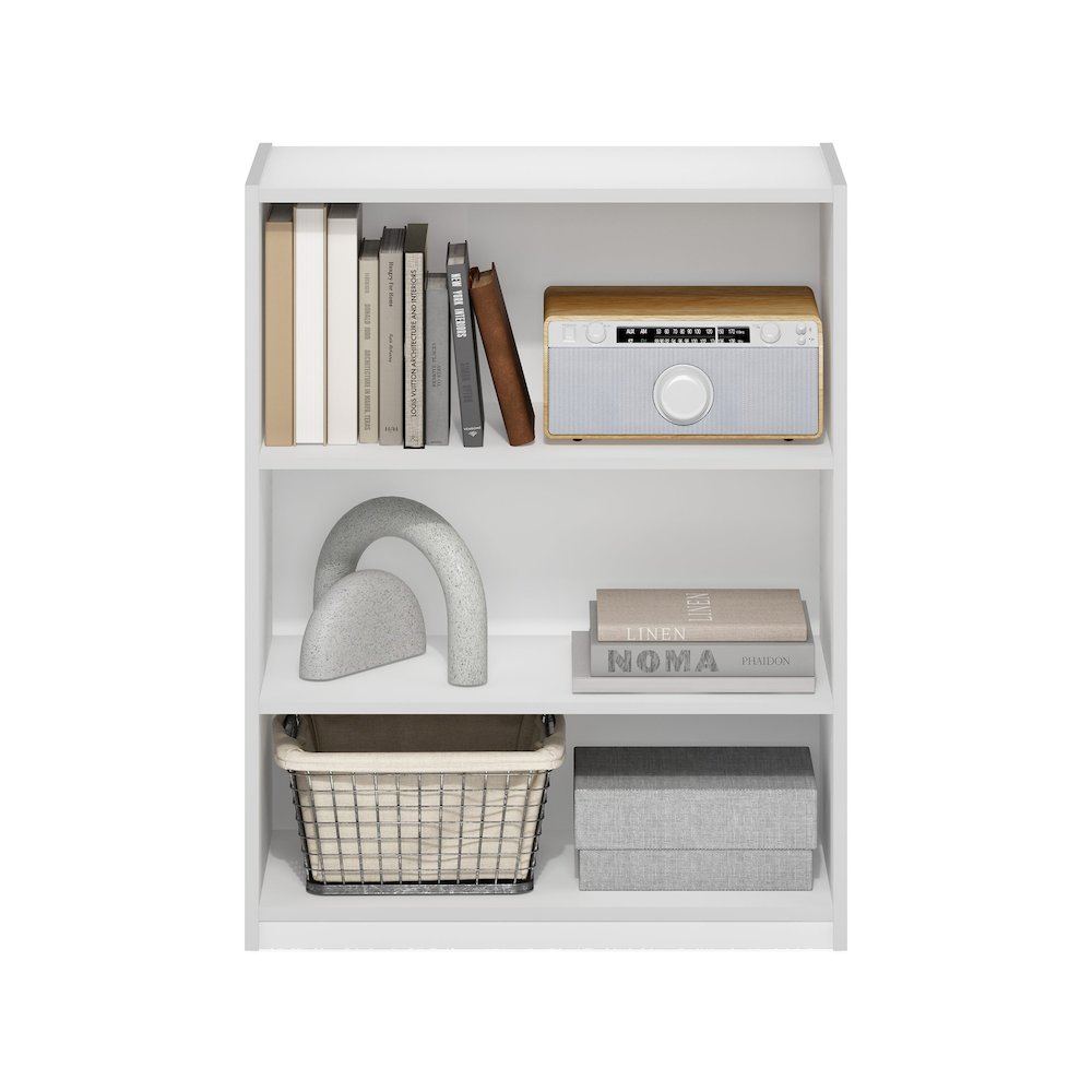 Gehry 3-Tier Bookcase, Bookshelf with Adjustable Shelves, White. Picture 5