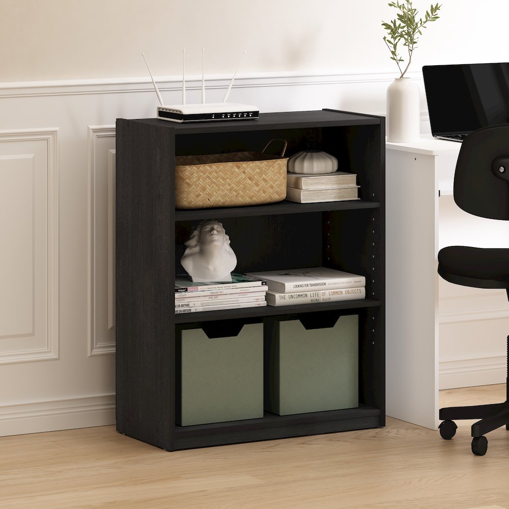 Gehry 3-Tier Bookcase, Bookshelf with Adjustable Shelves, Blackwood. Picture 6