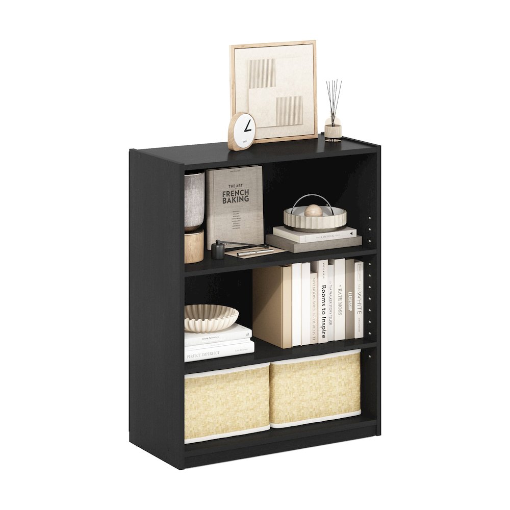 Gehry 3-Tier Bookcase, Bookshelf with Adjustable Shelves, Blackwood. Picture 4
