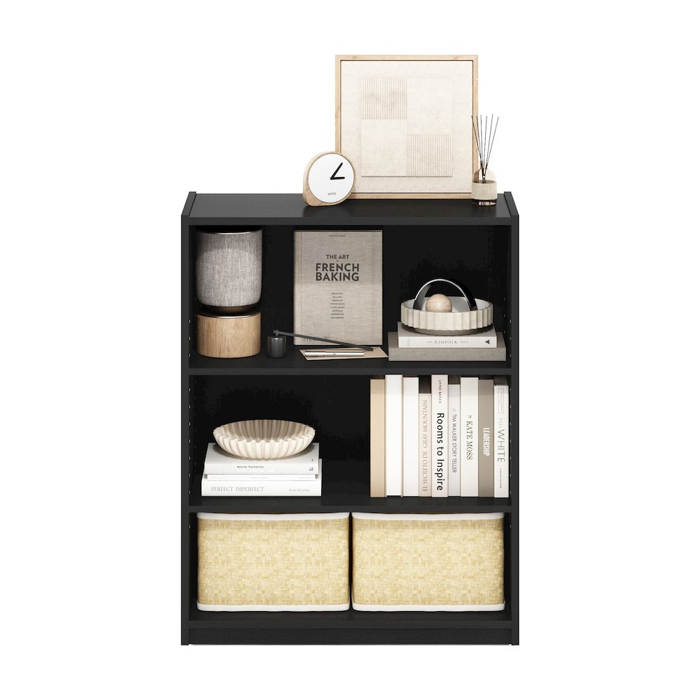 Gehry 3-Tier Bookcase, Bookshelf with Adjustable Shelves, Blackwood. Picture 5