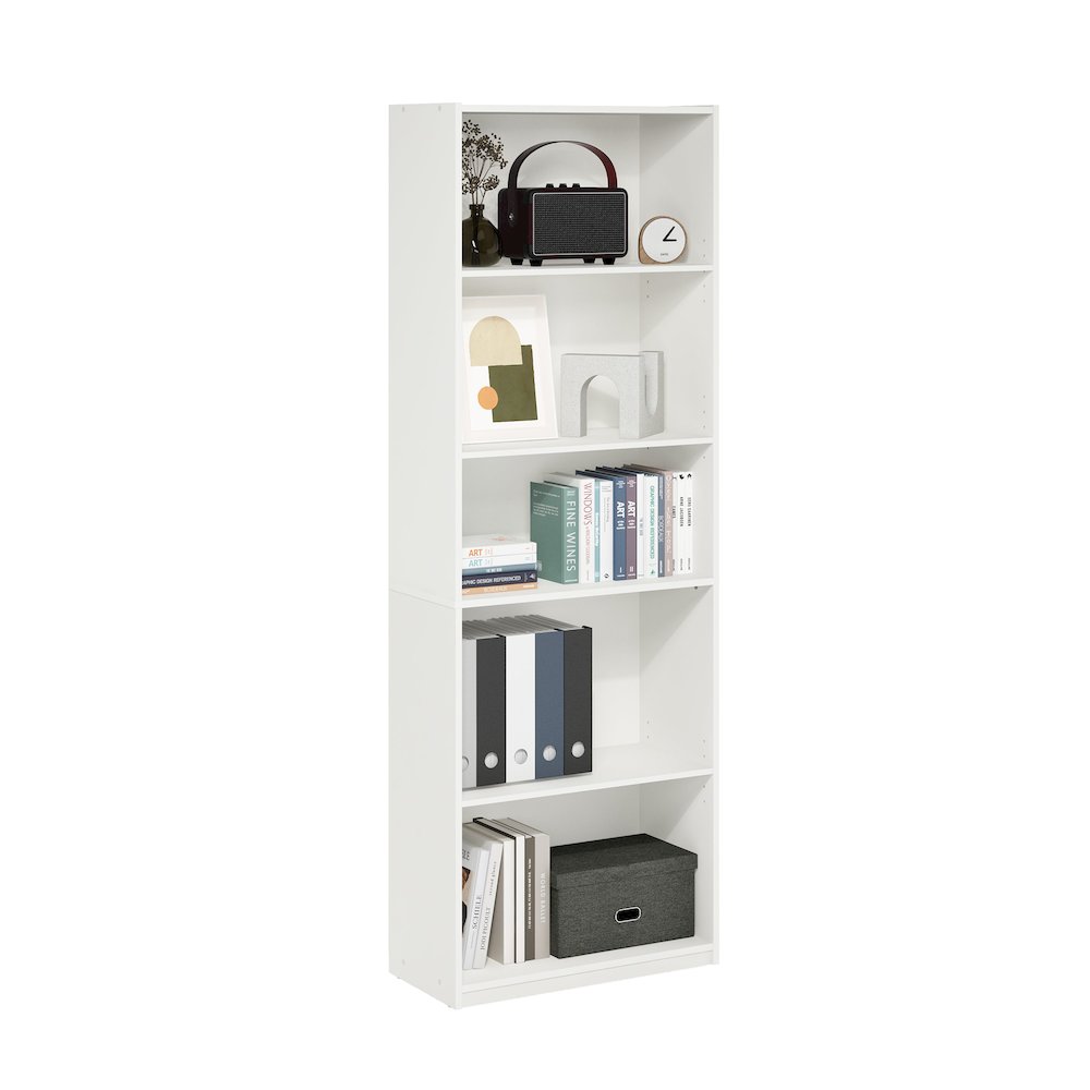 Gehry 5-Tier Bookcase, Bookshelf with Adjustable Shelves, White. Picture 4